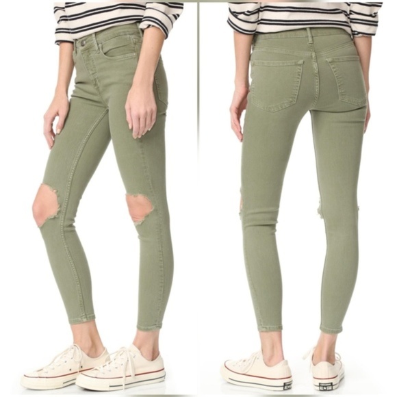 Free People busted knees olive green - Picture 1 of 4